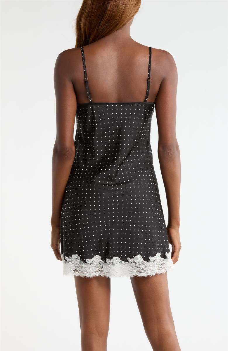 Open Edit Lace Trim Satin Chemise, Alternate, color, Black- Ivory Polka Dot
