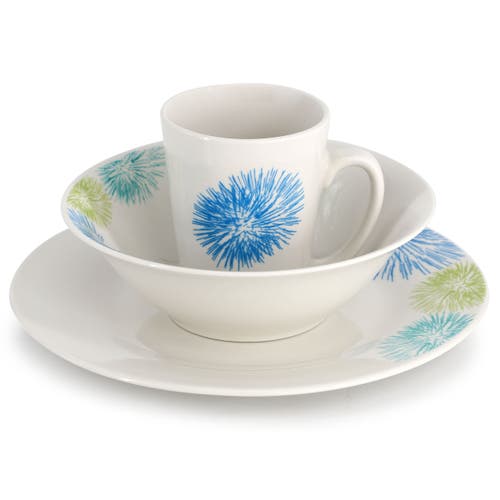 Gibson Home Blue Meadow 12 Piece Fine Ceramic Dinnerware Set In White
