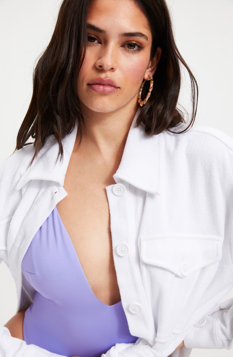 Good American Cotton Terry Cover-Up Shirt, Alternate, color,