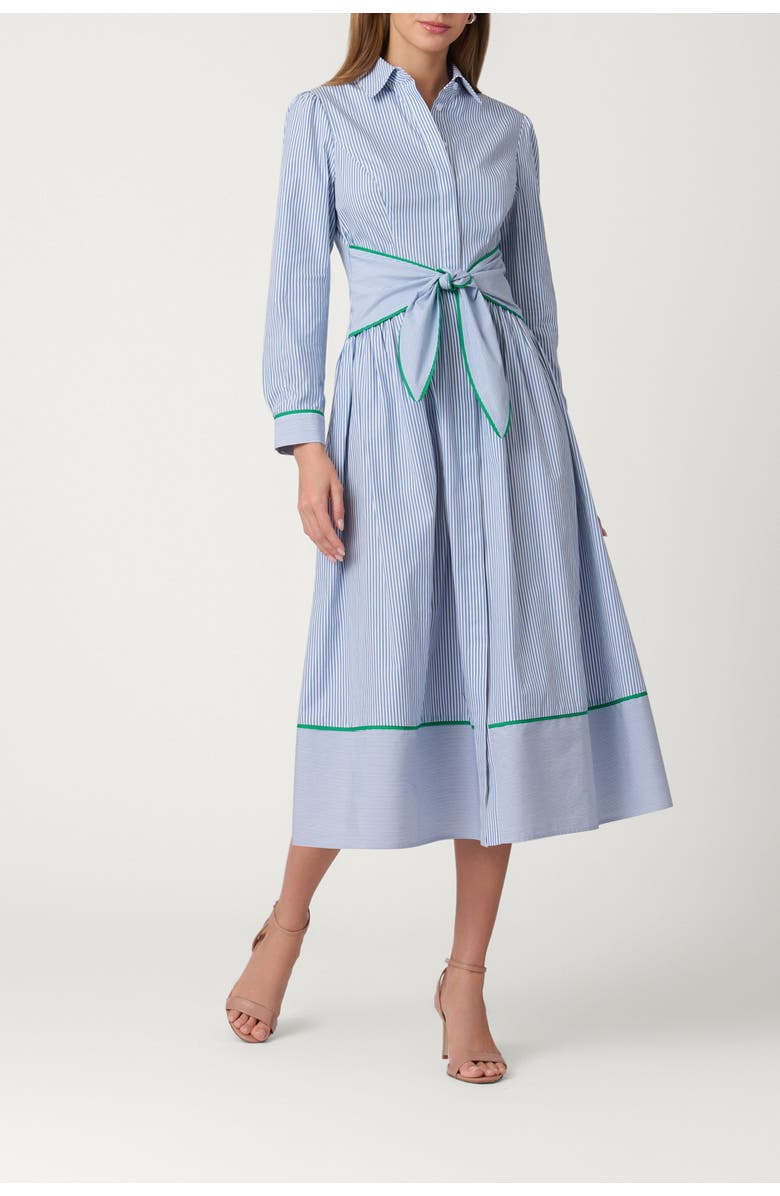 Shoshanna Cotton Pinstripe Clarice Dress, Main, color, French Blue/Optic/Green