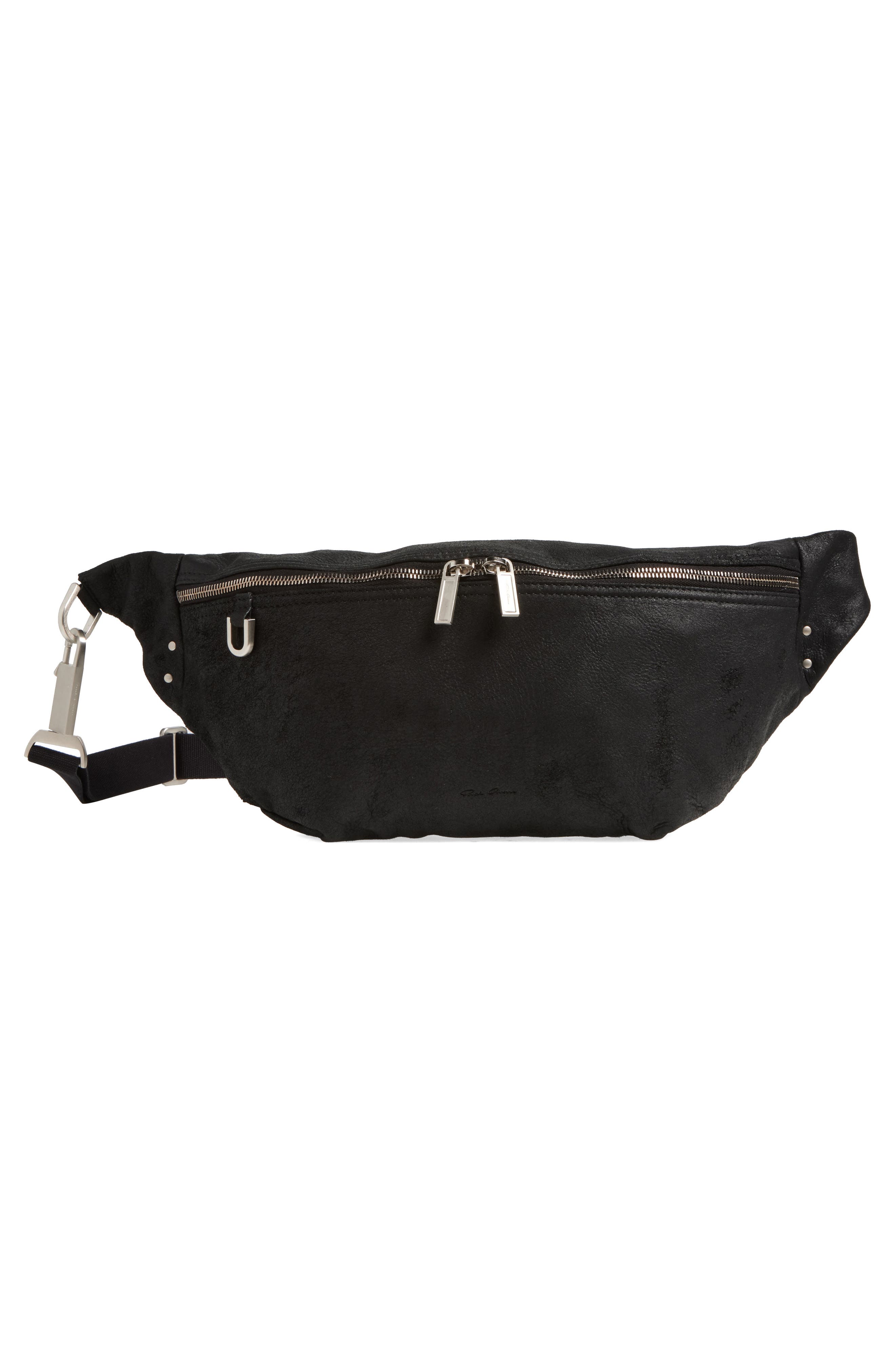 Rick Owens Geo Leather Belt Bag, Main, color, Black