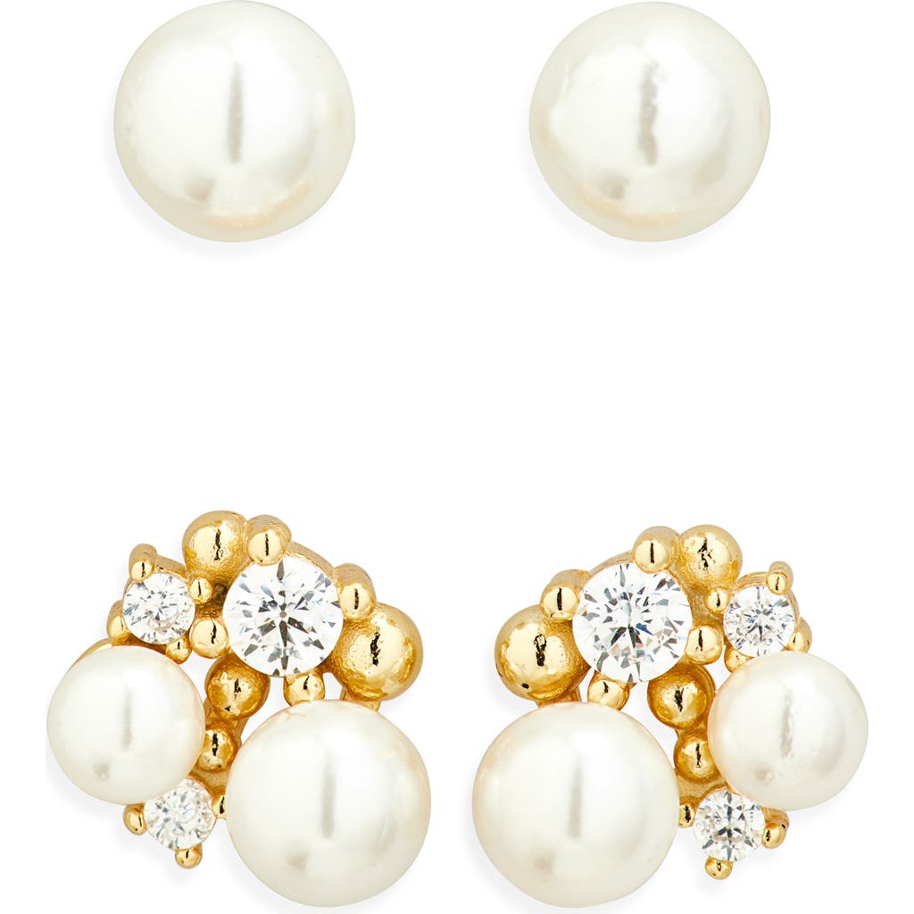 Argento Vivo Set Of 2 Assorted Faux Pearl Stud Earrings In Gold
