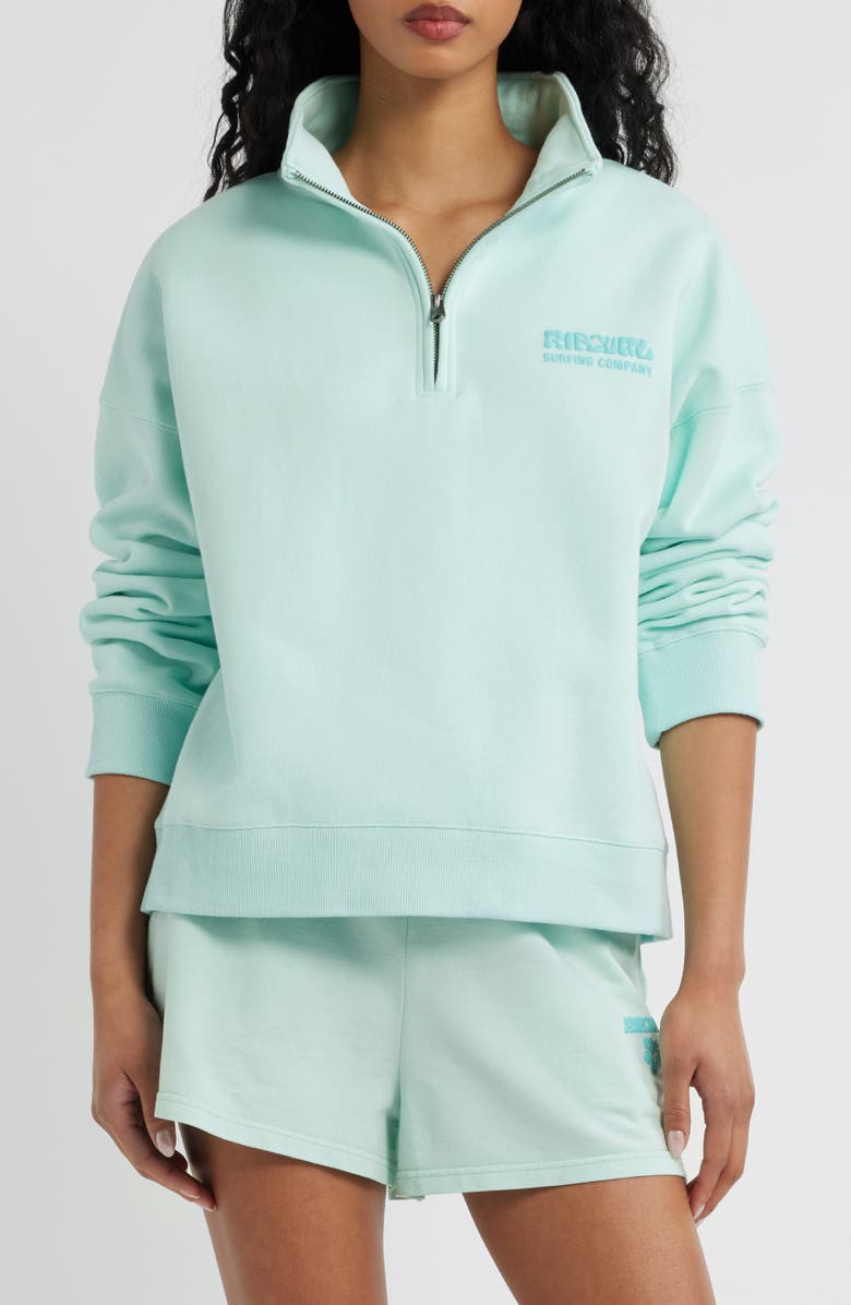 Rip Curl Surf Puff Logo Quarter Zip Sweatshirt, Main, color, Light Blue