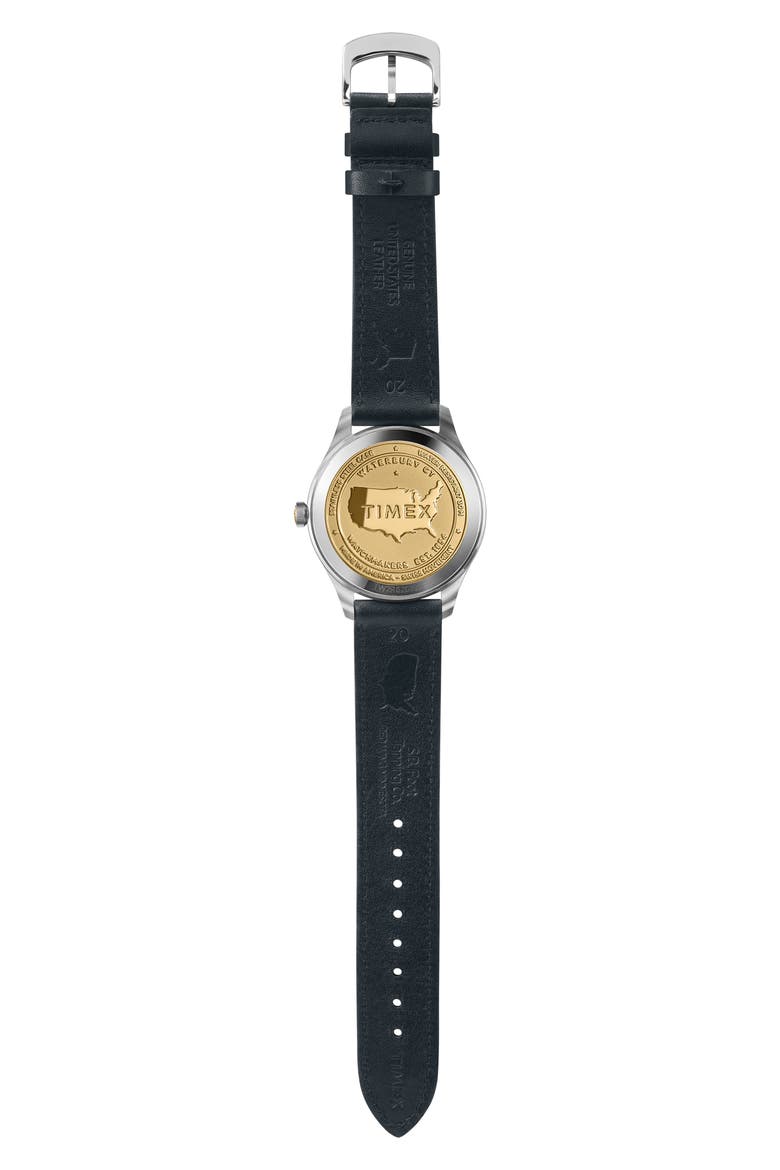 American Documentation Leather Strap Watch, 41mm, Alternate, color, NAVY/ BLACK/ SILVER
