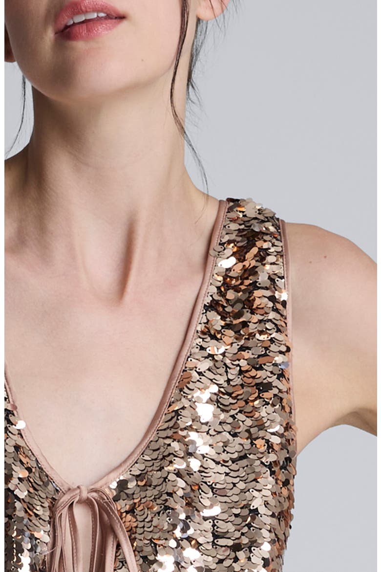 Paillette Sleeveless Dress, Alternate, color, PALE CHESTNUT