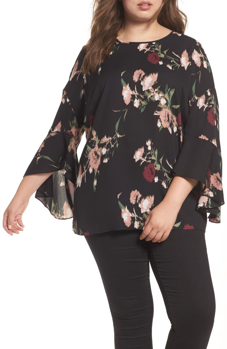 Vince Camuto Windswept Bouquet Bell Sleeve Blouse, Main, color, 