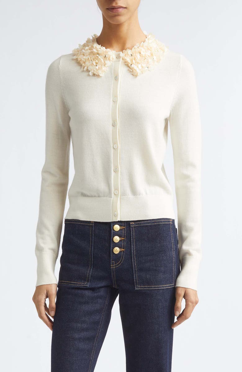 Ulla Johnson Anna Embellished Wool Cardigan, Main, color, Pearled Ivory