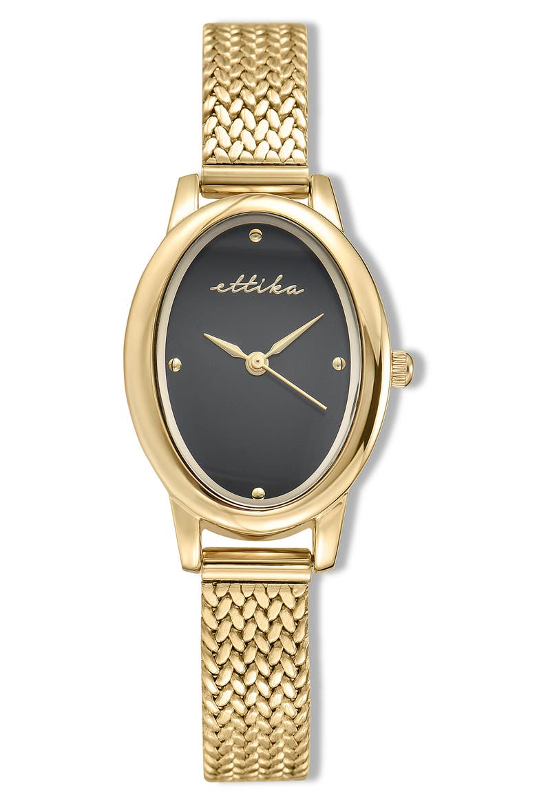 Oval Face Mesh Strap Watch, Main, color, BLACK AND GOLD