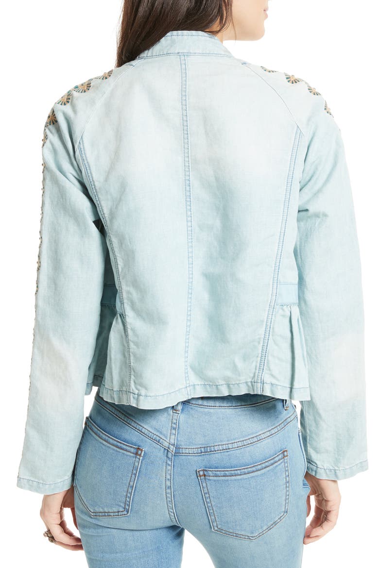 Embroidered Linen & Cotton Jacket, Alternate, color, BLUE