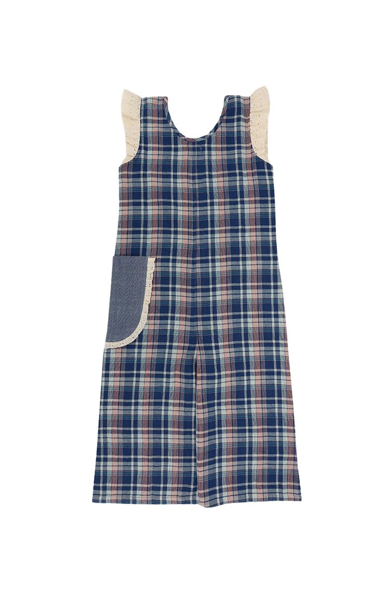 Lilly + Sid Organic Cotton Check Print Jumpsuit, Alternate, color, Navy