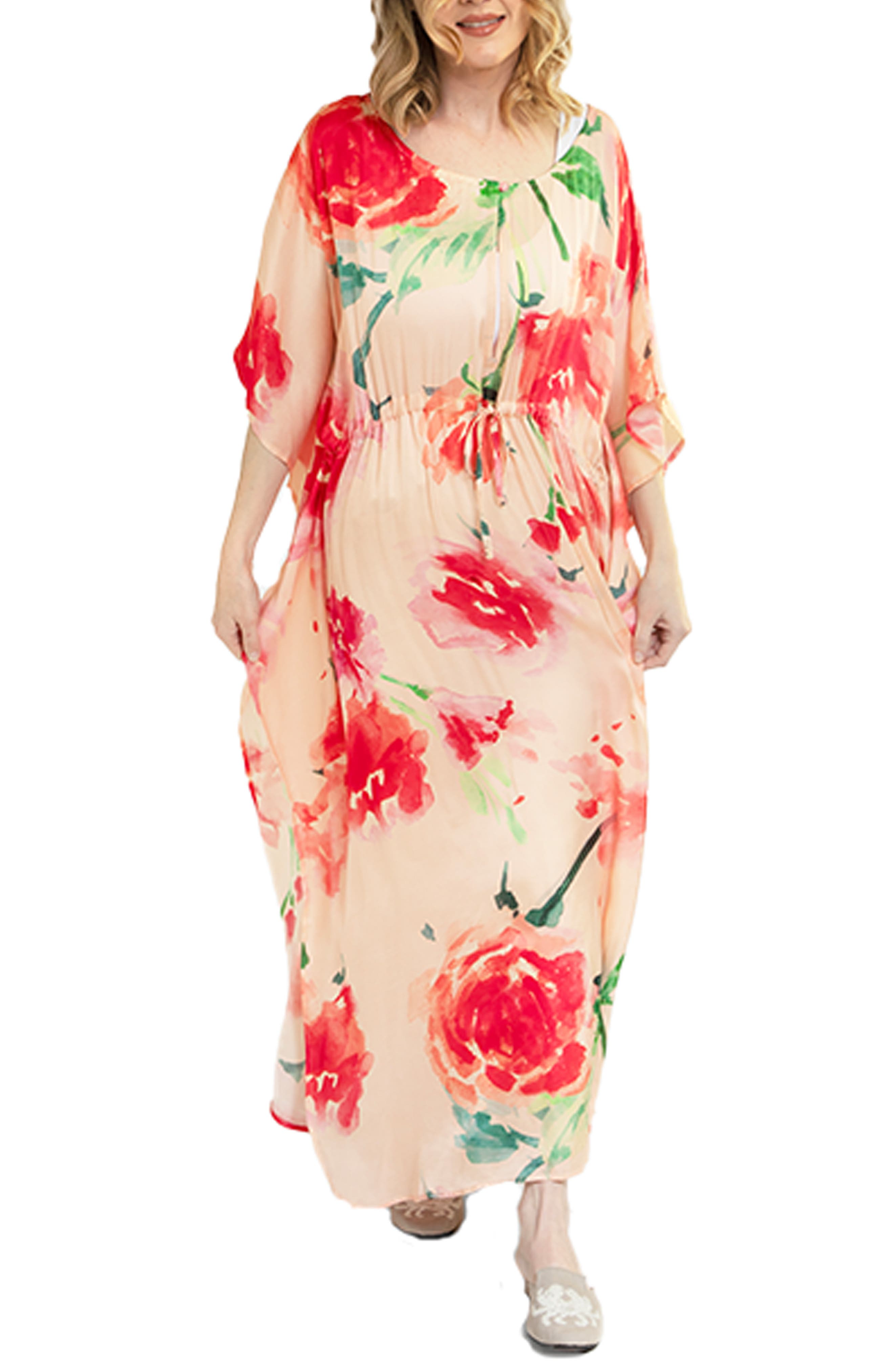 SAACHI Graceful Blossom Floral Print Cover-Up Kaftan