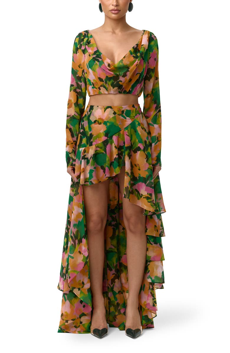 Naked Wardrobe Floral Long Sleeve Chiffon Crop Top, Alternate, color, Secret Garden