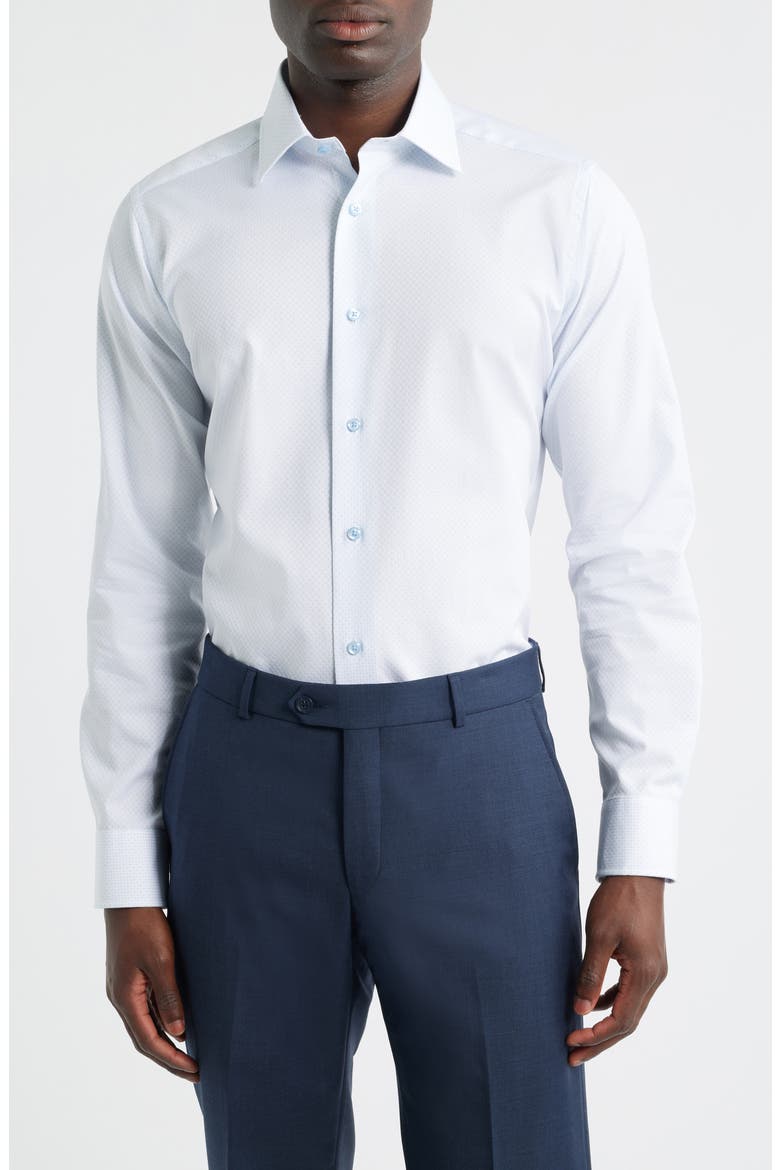 Slim Fit Geometric Pattern Cotton Dobby Dress Shirt, Main, color, WHITE/ SKY