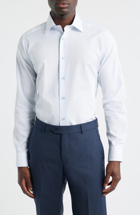 Slim Fit Geometric Pattern Cotton Dobby Dress Shirt