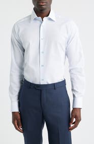 David Donahue Slim Fit Geometric Pattern Cotton Dobby Dress Shirt