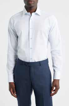 David Donahue Slim Fit Geometric Pattern Cotton Dobby Dress Shirt