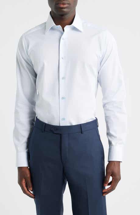 David Donahue Slim Fit Geometric Pattern Cotton Dobby Dress Shirt