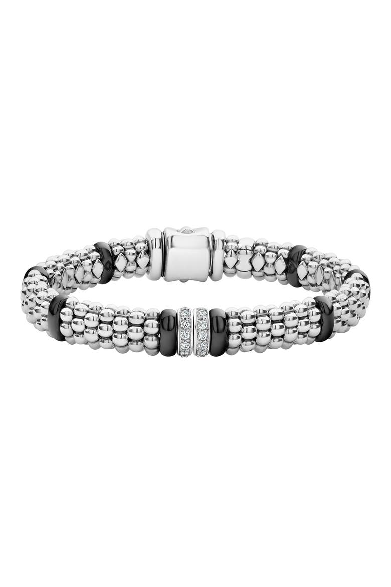 Black Caviar Diamond 2-Link Bracelet, Main, color, SILVER/ BLACK CERAMIC/ DIAMOND