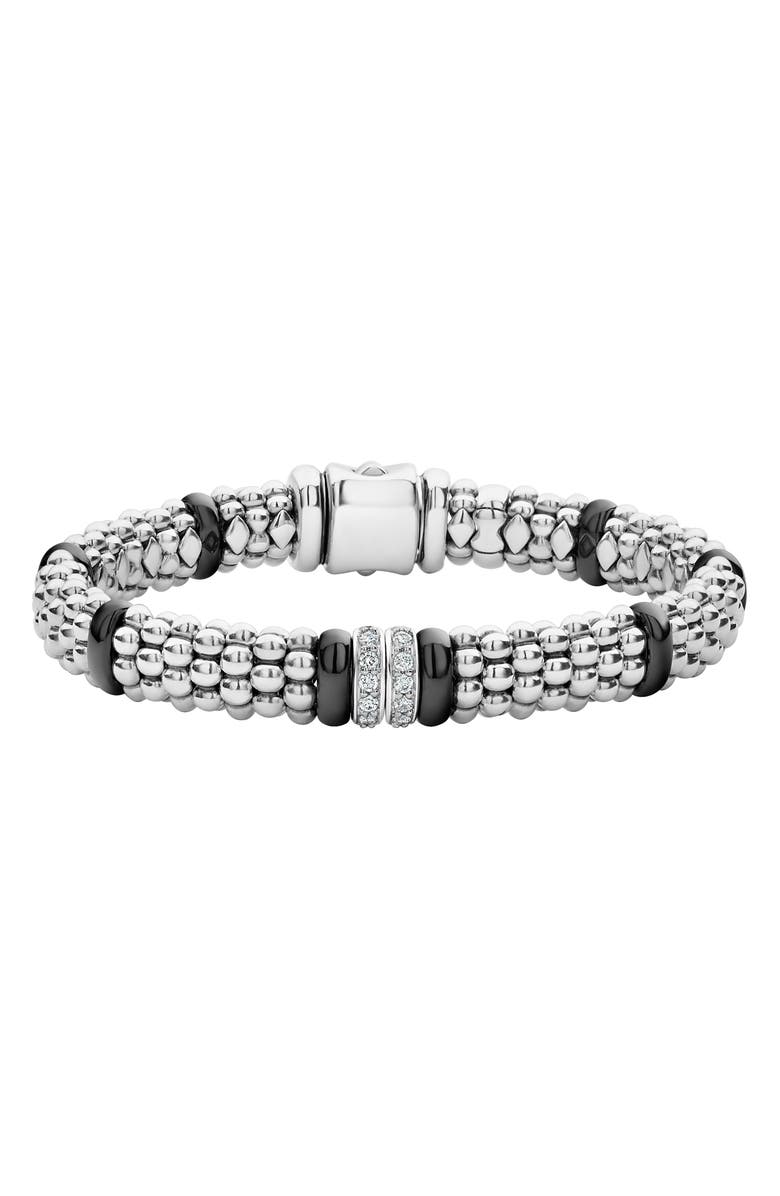LAGOS Black Caviar Diamond 2-Link Bracelet, Main, color, Silver/ Black Ceramic/ Diamond