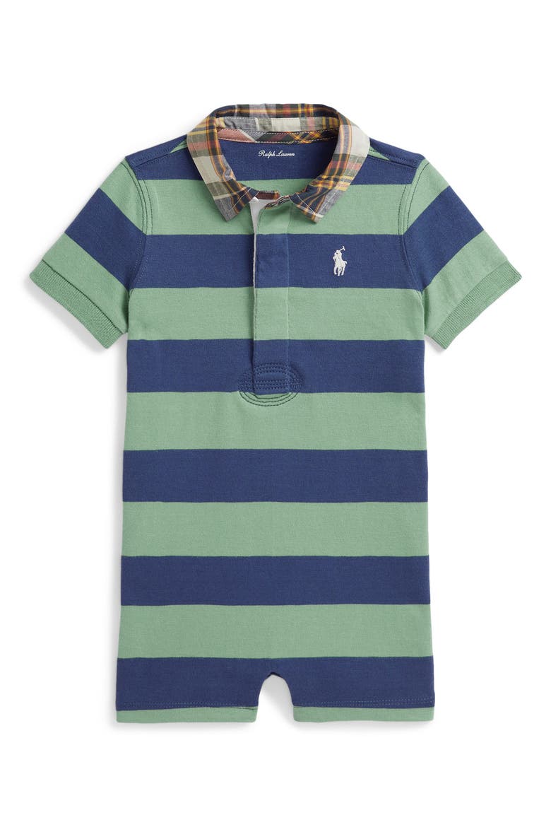 Cotton Jersey Polo Shortalls, Main, color, FADED MINT/ OLD ROYAL
