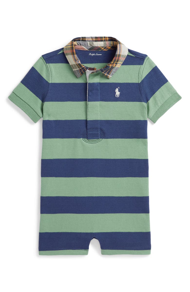 Ralph Lauren Cotton Jersey Polo Shortalls, Main, color, Faded Mint/ Old Royal