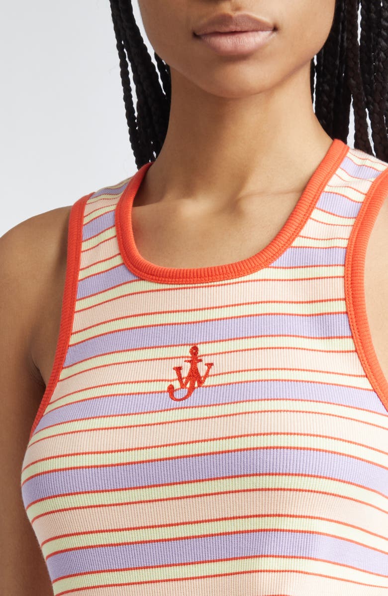JW Anderson Anchor Logo Embroidered Stripe Stretch Cotton Rib Tank, Alternate, color, 