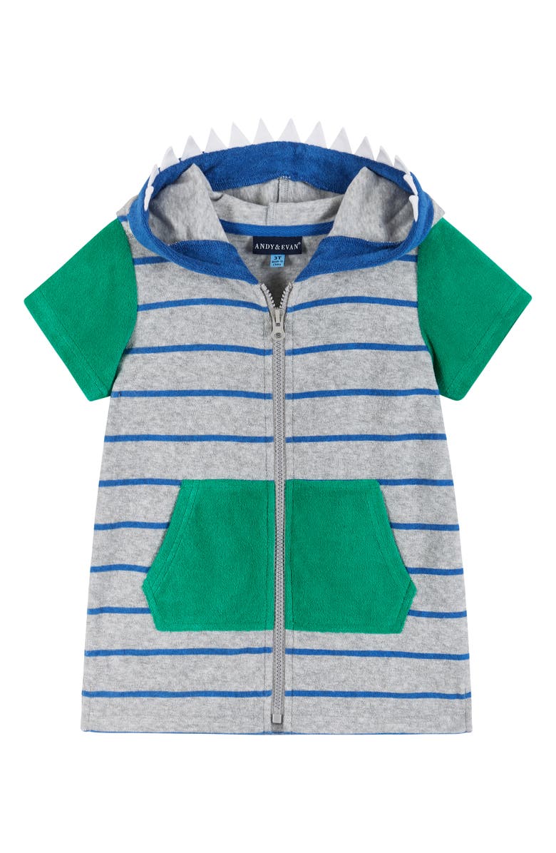 Andy & Evan Kids' Stripe Terry Hooded Short Sleeve Cover-Up Jacket, Main, color, 