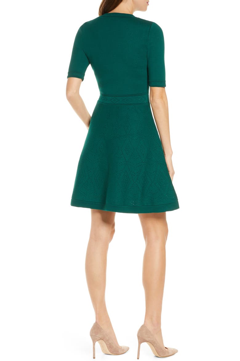 Pointelle Fit & Flare Sweater Dress, Alternate, color, GREEN