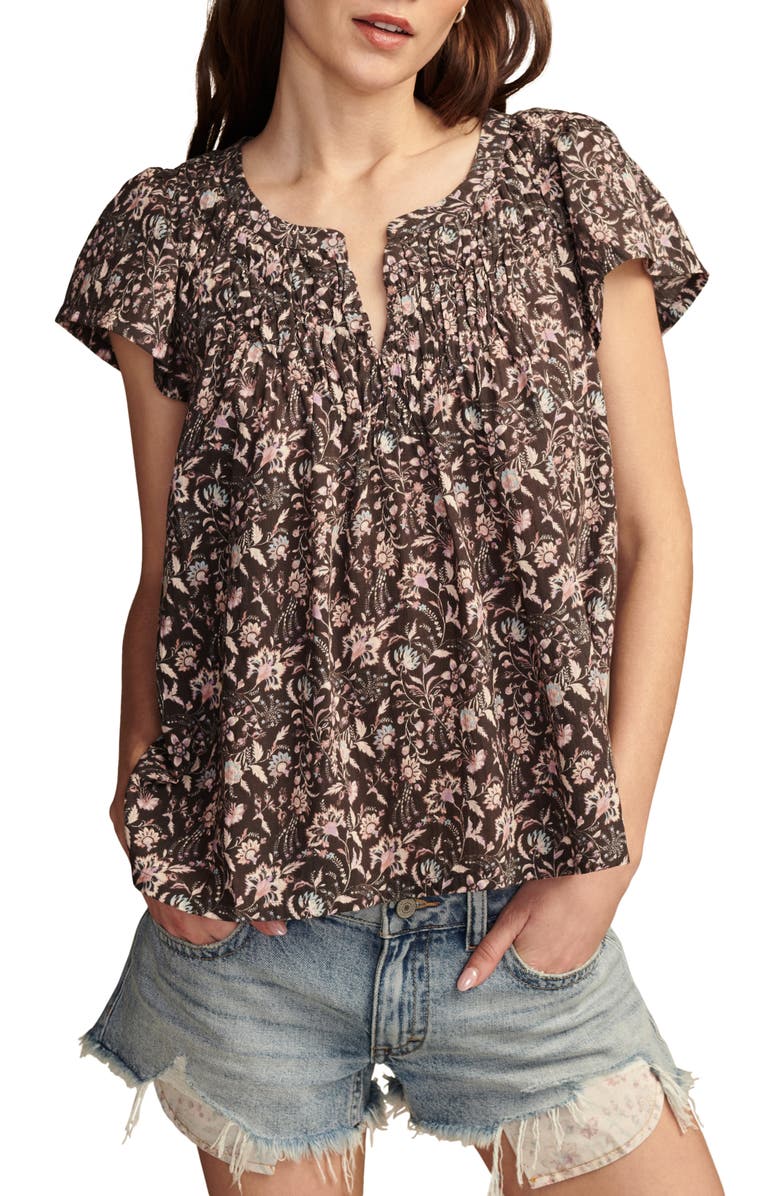 Lucky Brand Smocked Flutter Sleeve Cotton Top, Main, color,