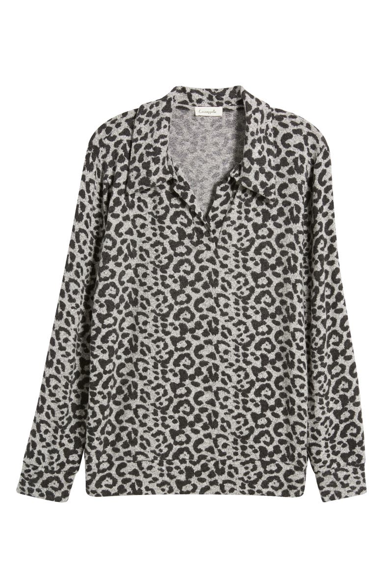 Loveappella Johnny Collar Pullover, Alternate, color, Gray/ Black