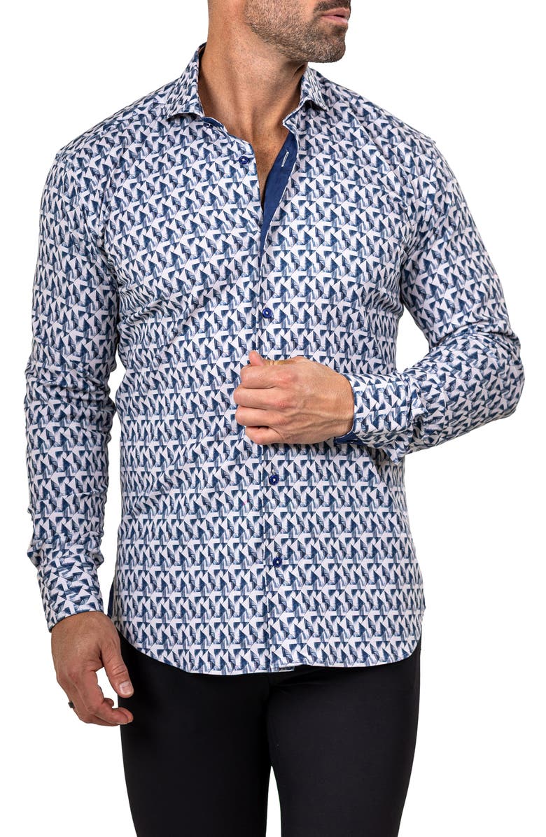 Maceoo Eins Marthy Contemporary Fit Button-Up Shirt, Alternate, color, White/Blue