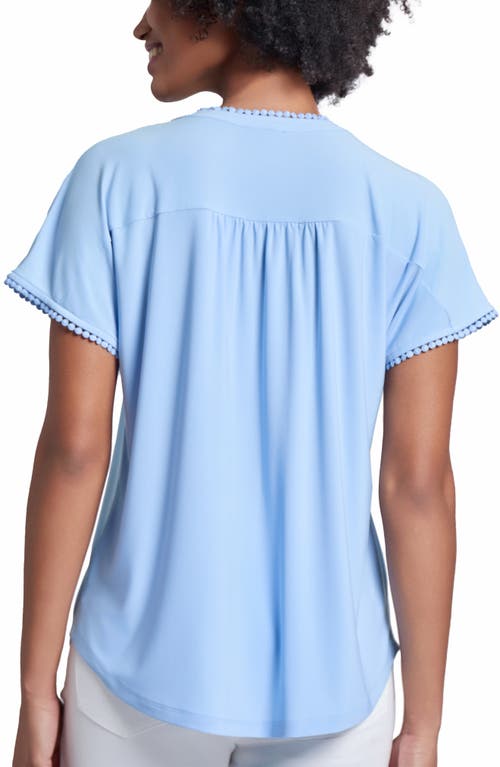 Jones New York Lace Trim Split Neck Top In Chintz Blue