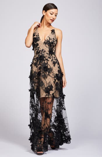 NWOT Dress The Population Metallic Lace fashion V Neck Maxi Gown