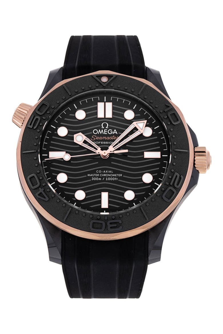 Omega Preowned Seamaster Diver 300m Automatic Rubber Strap Watch, 44mm, Main, color, BLACK
