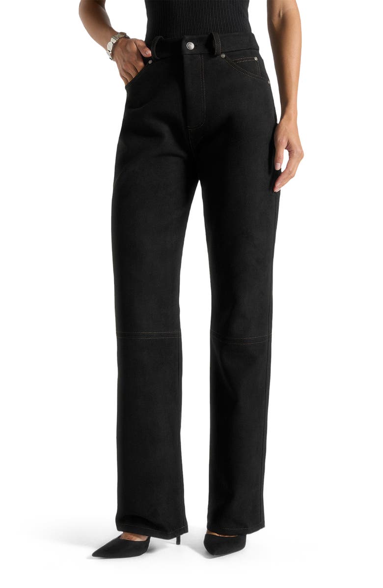 Manière De Voir Kalie Suede Boyfriend Jeans, Alternate, color, Black