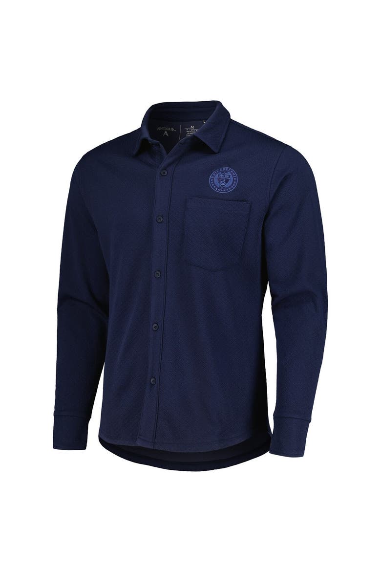 Men's Antigua Navy Philadelphia Union Streamer Diamond Button-Up Shacket, Alternate, color, Navy