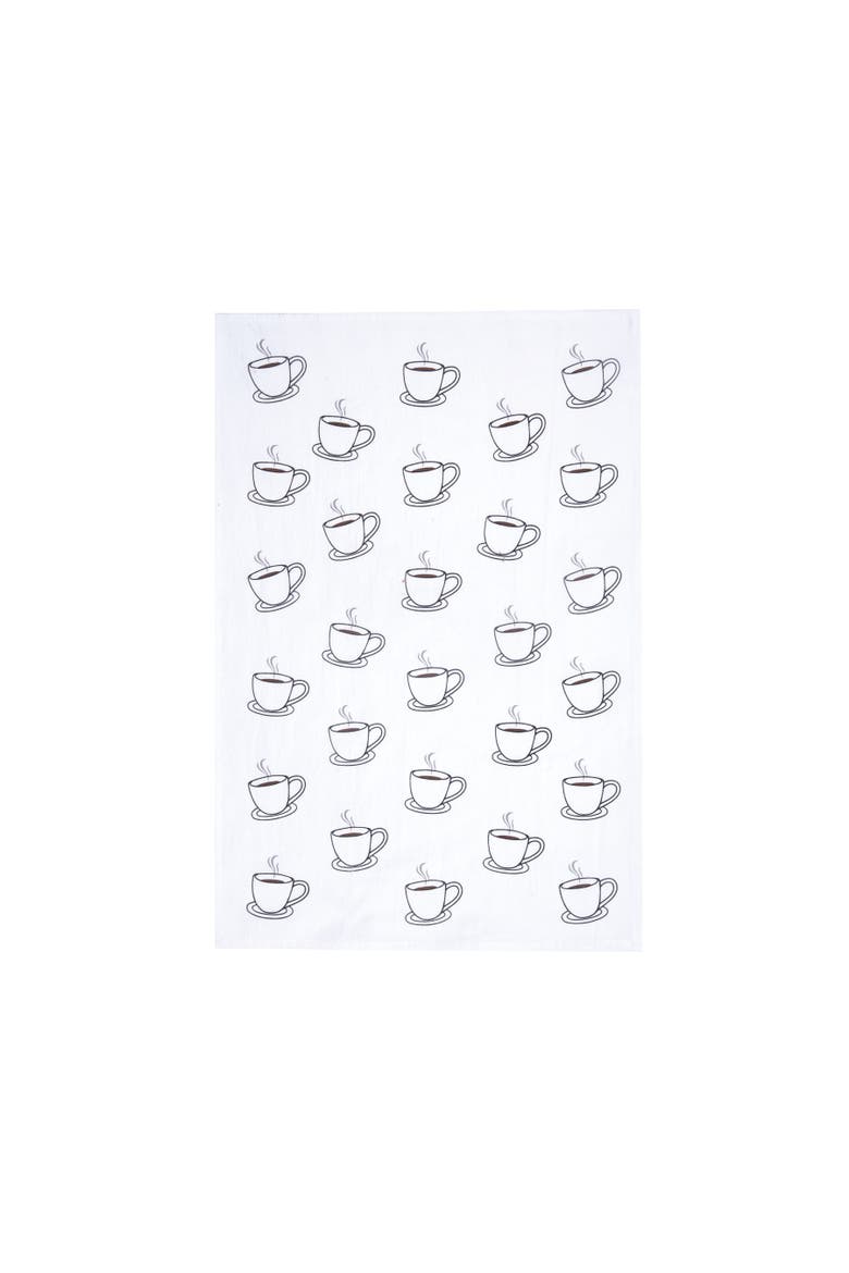 Coffee Cups Embroidered Cotton Flour Sack Kitchen Towel, Alternate, color, White