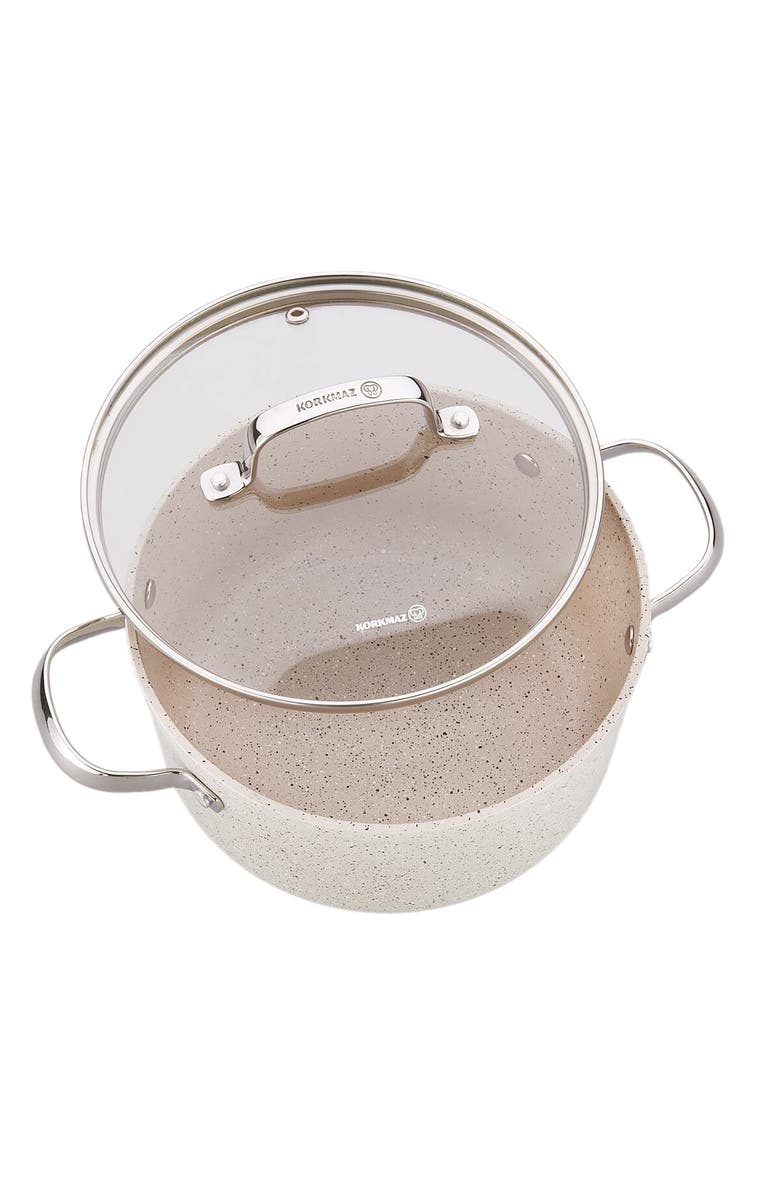 Korkmaz Granita 2.5 Liter Aluminum Nonstick Low Casserole with Lid, Alternate, color, Beige