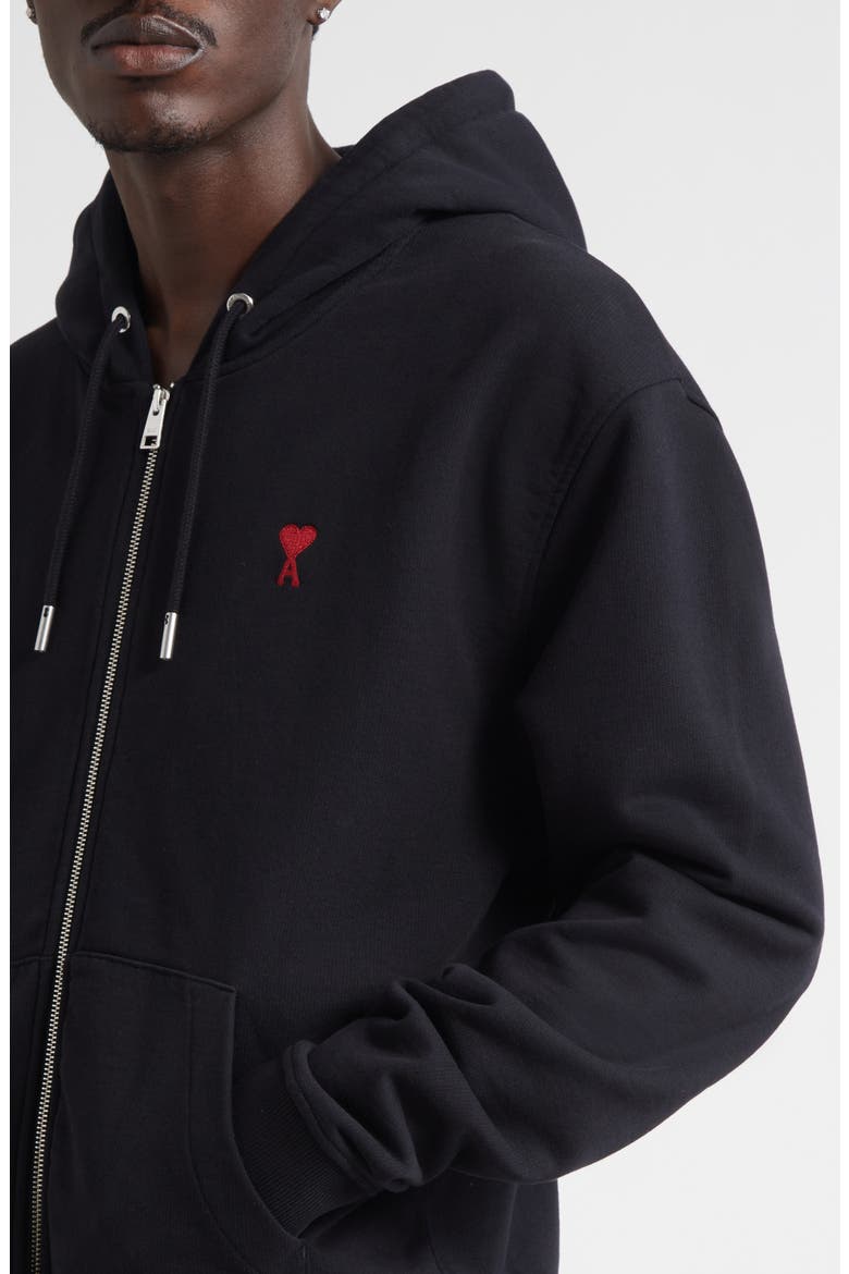 Ami de Coeur Logo Embroidered Zip Hoodie, Alternate, color, 001 NOIR