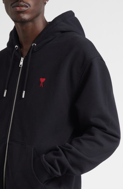 Ami Alexandre Mattiussi Zip-up Hoodie With Kangaroo Pocket And Drawstring Hood In Black