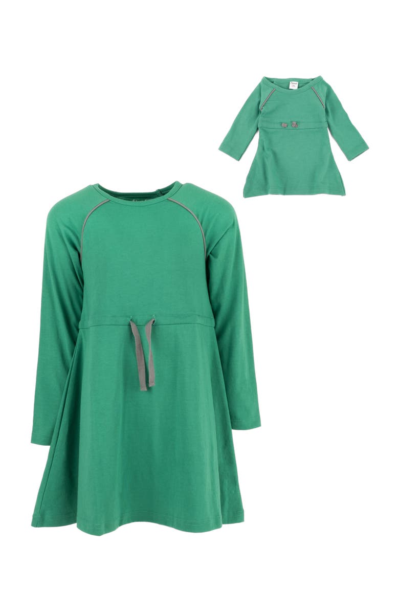 Leveret Girls Bow Tie Dress with Matching Doll Dress, Alternate, color, Green