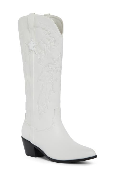 women's white leather dress boots BellaMia inner side zipper closure Dynasty | White