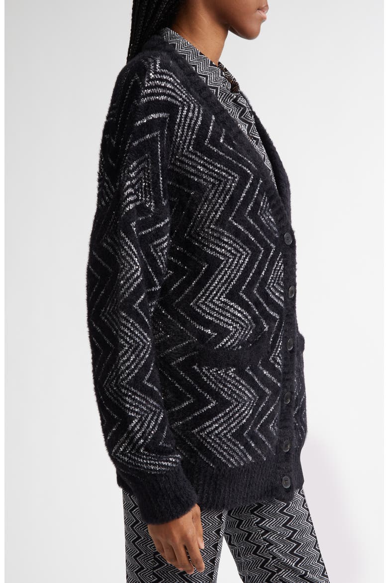 Oversize Sequin Embellished Zigzag Cardigan, Alternate, color, BASE BLACK AND ZIGZAG WHITE