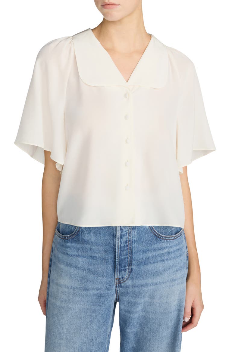 Gala Silk Short Sleeve Shirt, Main, color, CREAM