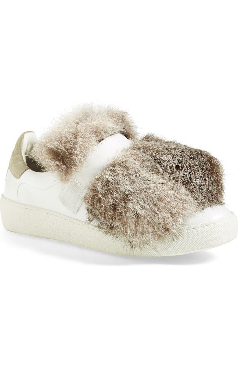 Moncler 'Lucie' Genuine Rabbit Fur Trim Sneaker, Main, color,