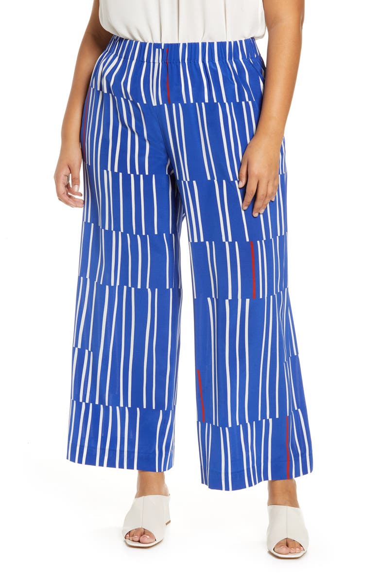 Lafayette 148 New York Riverside Beach Stripe Wide Leg Silk Pants, Main, color,