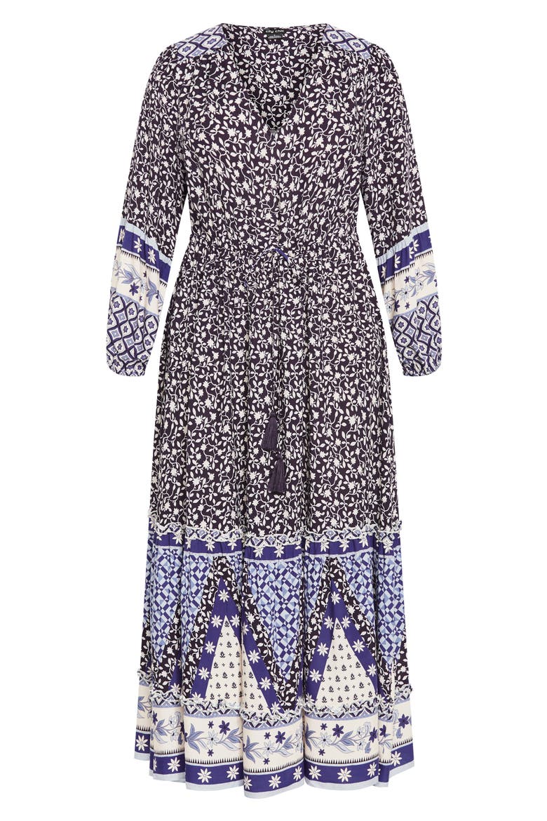 Faith Border Print Long Sleeve Maxi Dress, Alternate, color, BROWN PRINT
