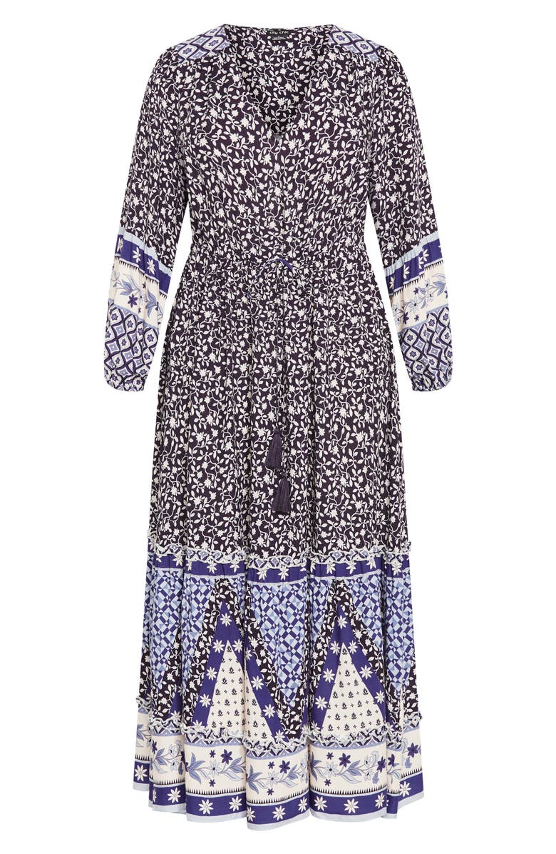 City Chic Faith Border Print Long Sleeve Maxi Dress, Main, color, Brown Print