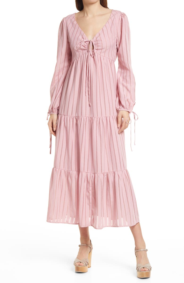 Charles Henry Tiered Long Sleeve Midi Dress, Main, color, 
