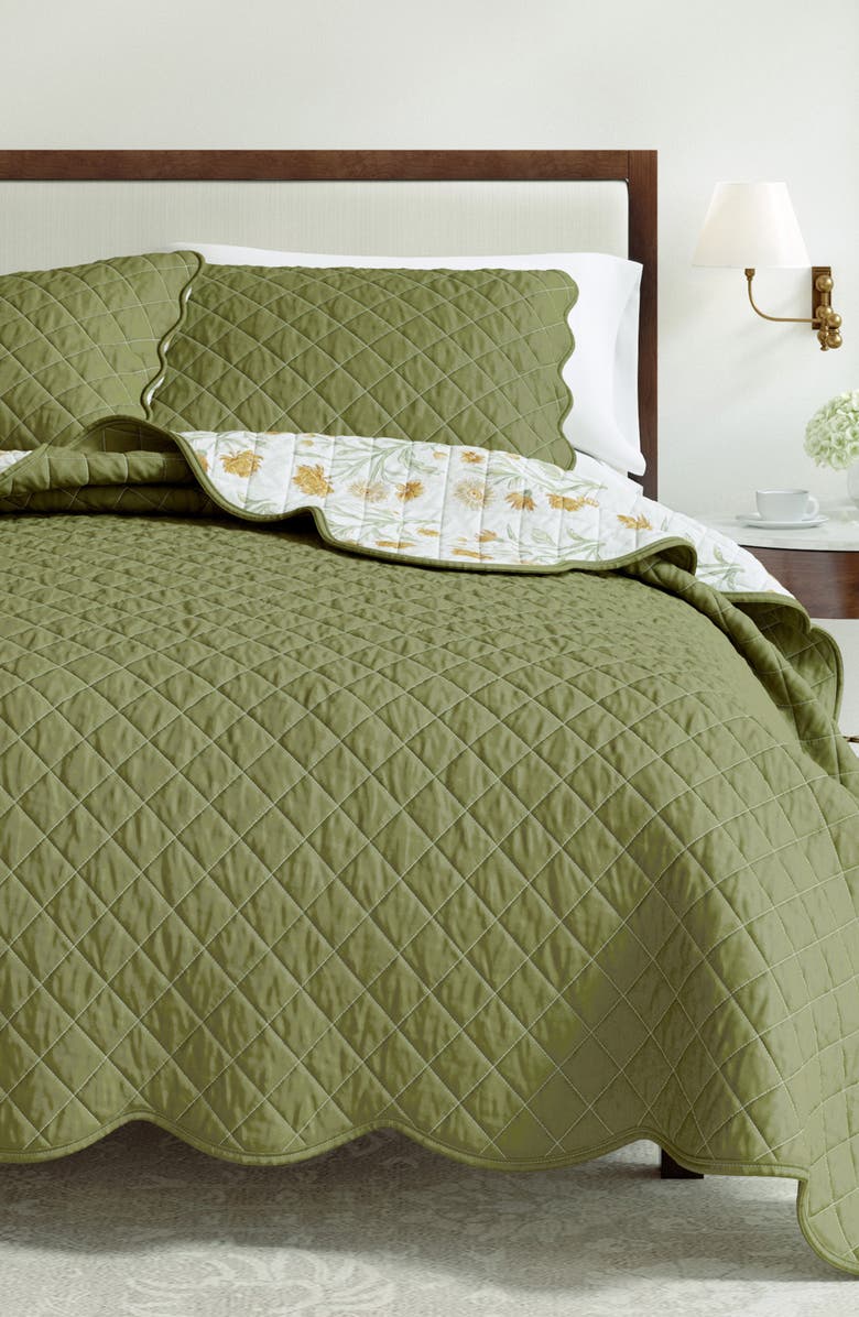 Woven & Weft Floral Scalloped Cotton Quilt & Sham Set, Alternate, color, 